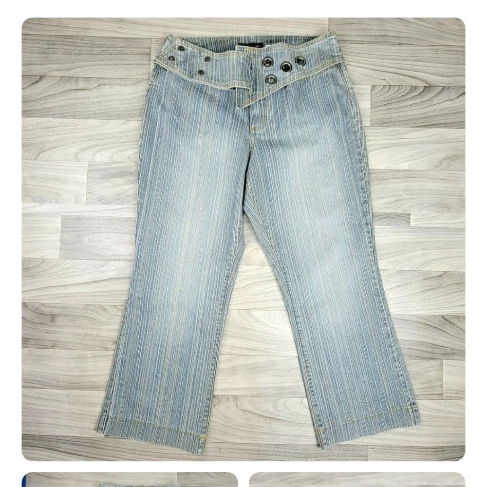 Vigoss Womens Capri Striped Culottes Pant Unique Denim Front Size 15/16
